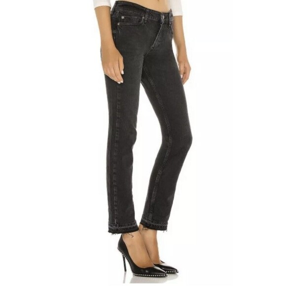 We The Free Free People Faded Black Cuffed Slim Boyfriend Jeans Size 30 Raw Hem - Picture 3 of 12
